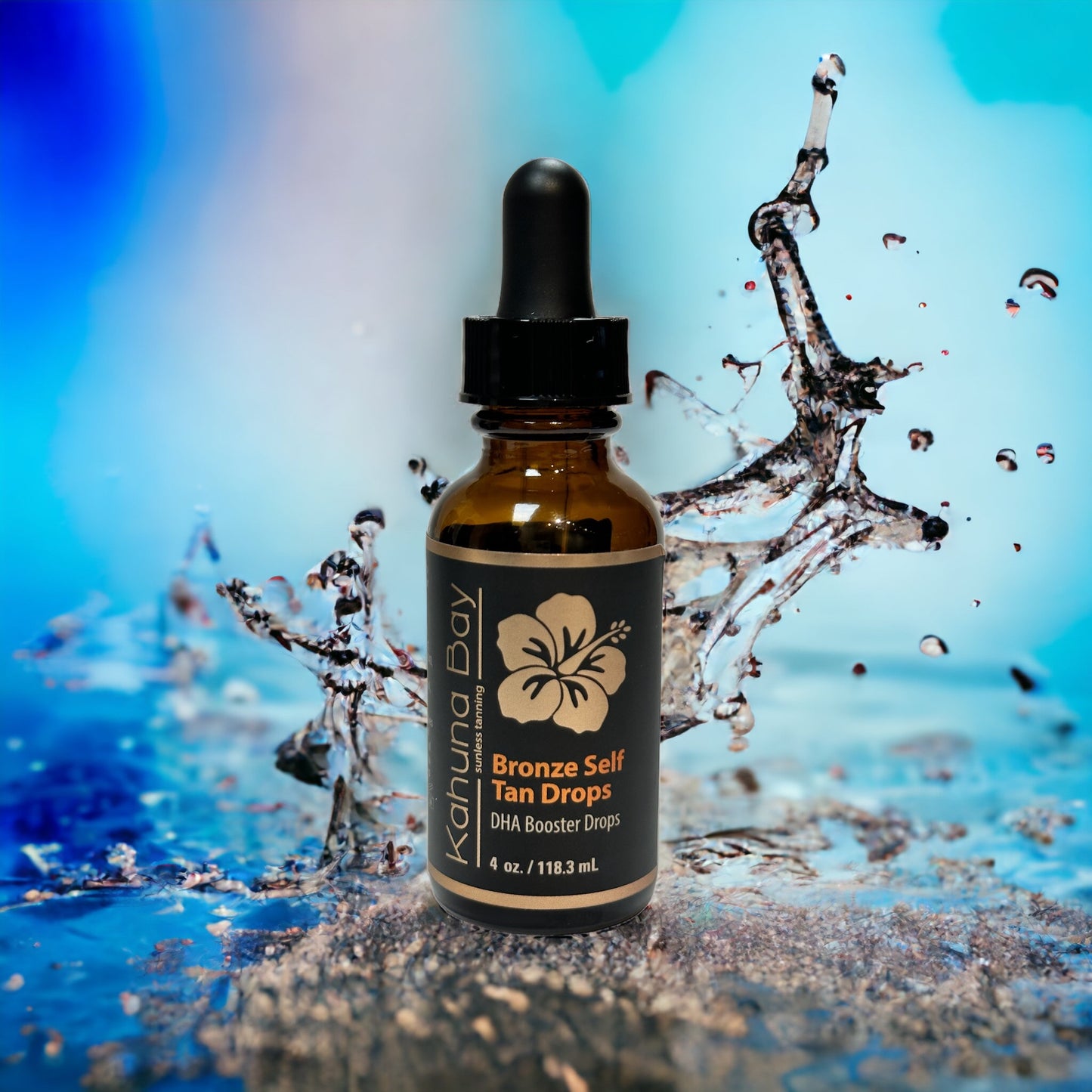 Bronze self tan drops in a water splash