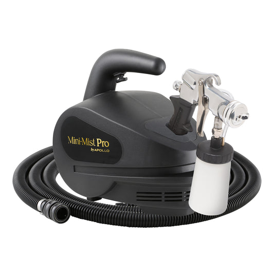 A black spray gun with a hose and attachment, part of the Apollo Sprayers Mini-Mist® PRO Spray Tan System w/T5020 Spray Gun