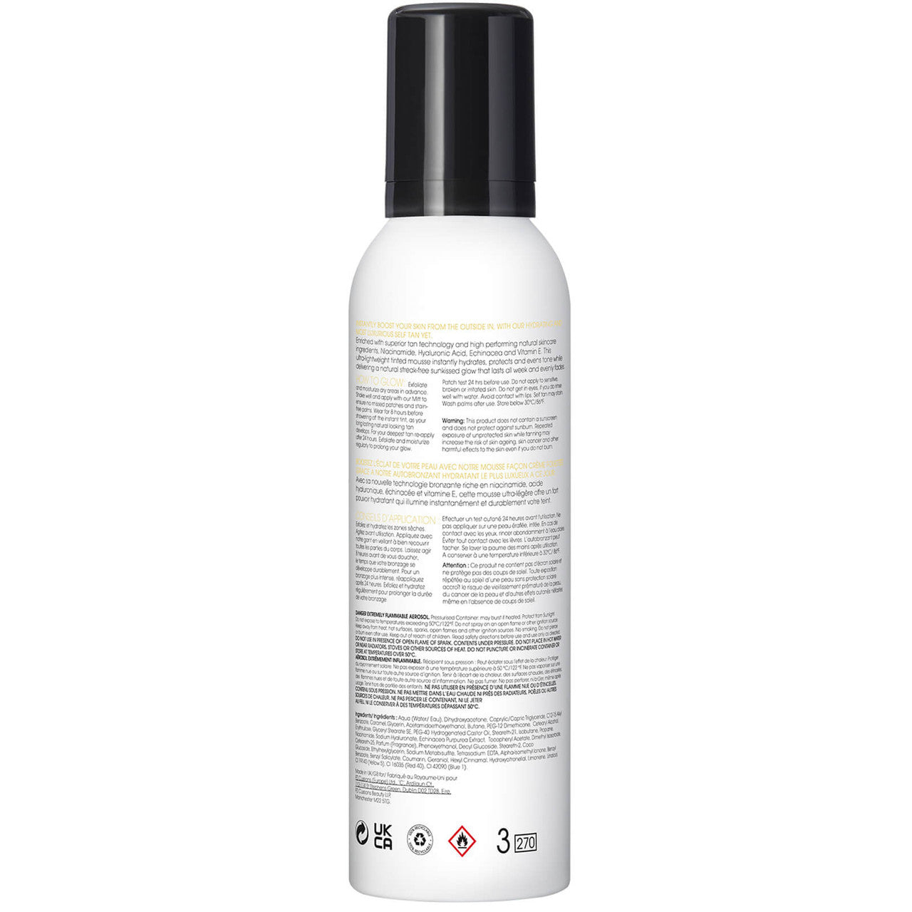 alt= A product image of St. Tropez Self Tan Luxe Whipped Crème Mousse in a 200 ml, 6.7 fl oz bottle with a black and white design.
