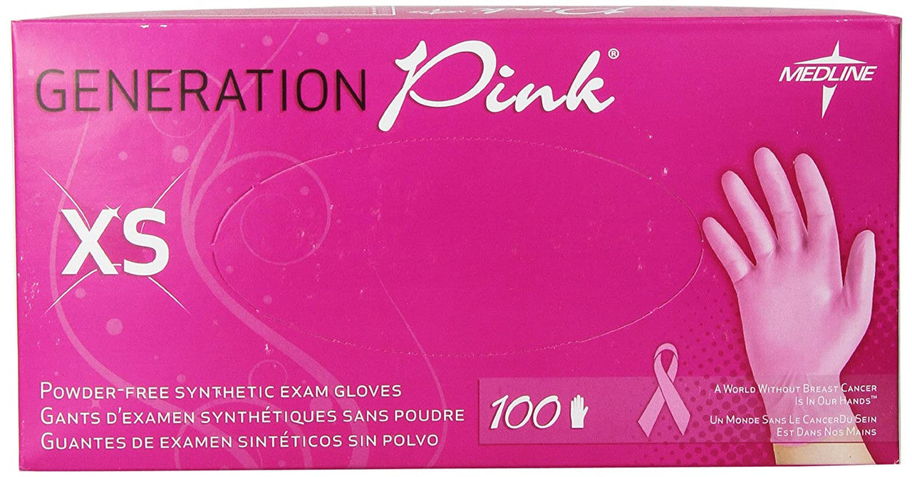 box of 100 pink XS exam gloves