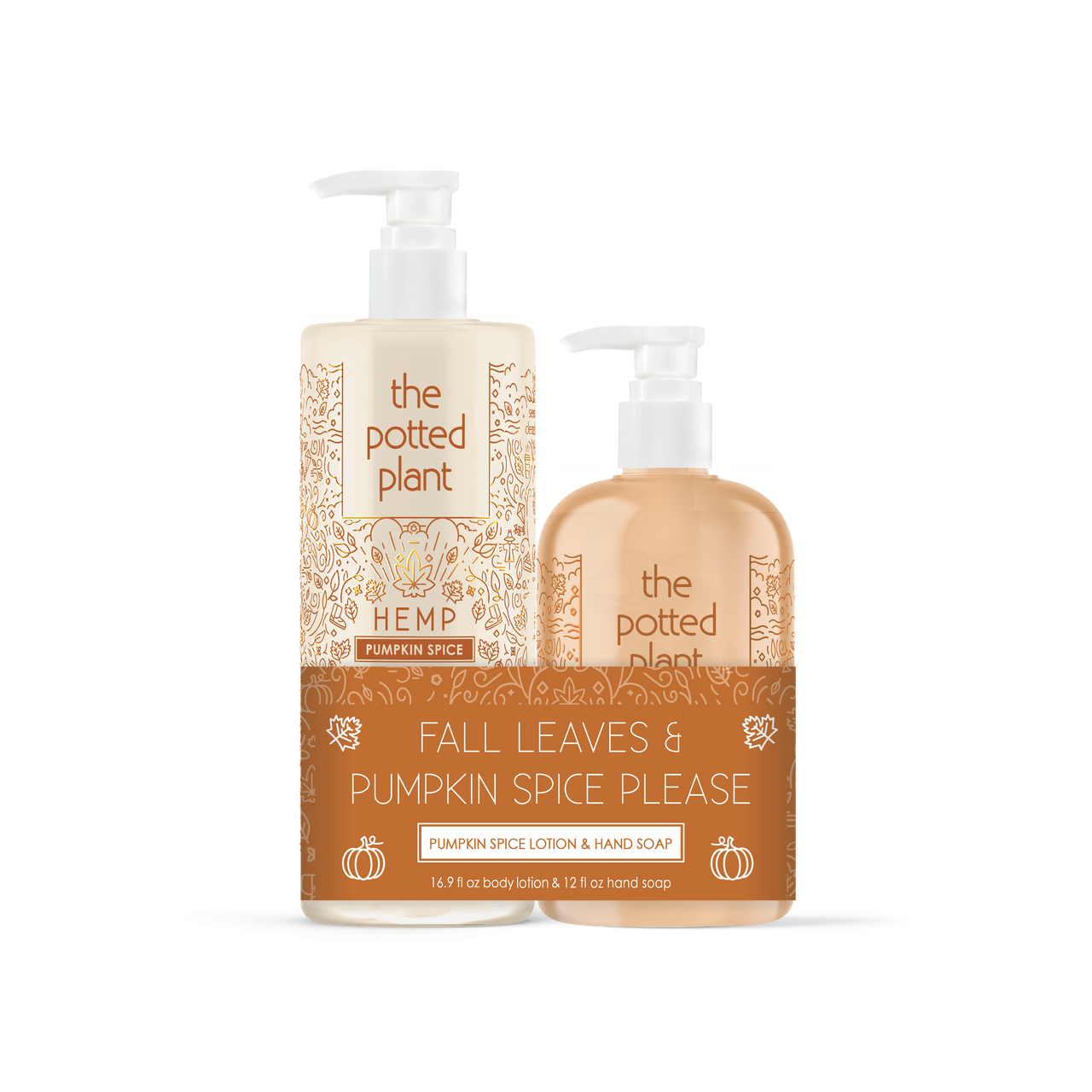 The Potted Plant Pumpkin Spice Post-Tan Moisturizer Lotion and Hand Soap Duo Bundle 16.9 fl oz Lotion & 12 fl oz Hand Soap