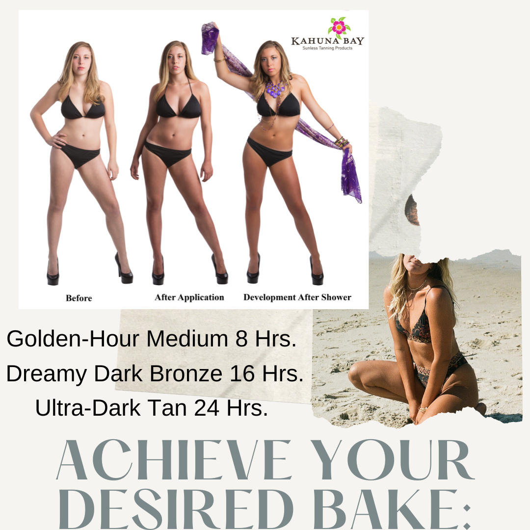 Dramatic before and after transformation with Kahuna Bay Tan Hawaiian Blend, revealing a violet-based bronze