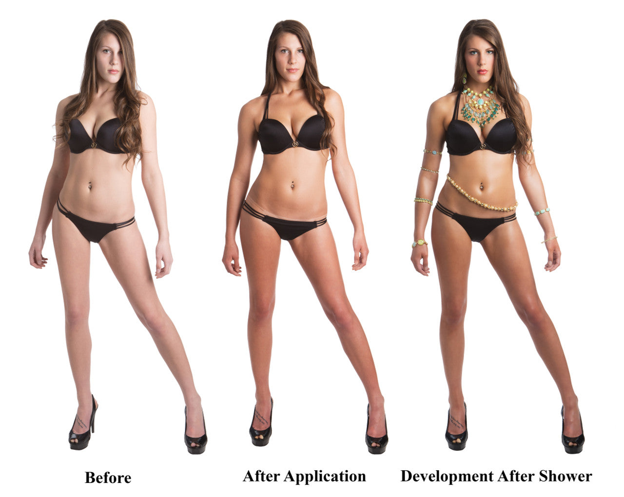 Before and after comparison of tan development with Kahuna Bay Tan Awaken Anti-Aging Extra Dark Solution