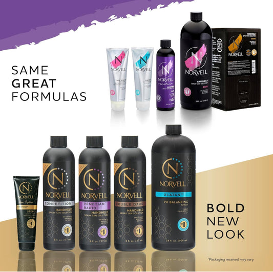 photo of norvell spray tanning products in various size bottles