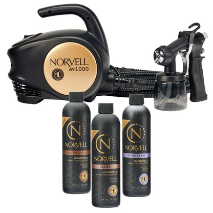 norvell M1000 spray tan machine with three bottles of solution