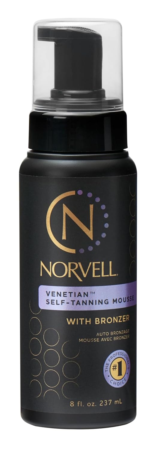 Norvell Venetian Sunless Bundle: Venetian Sunless Self Tanner Mousse with Bronzer, 8 Fl Oz - Instant Self Tanning - Natural Looking - Anti-Orange - Fake Tan for Bronzing Glow w/Velvety Applicator Mitt