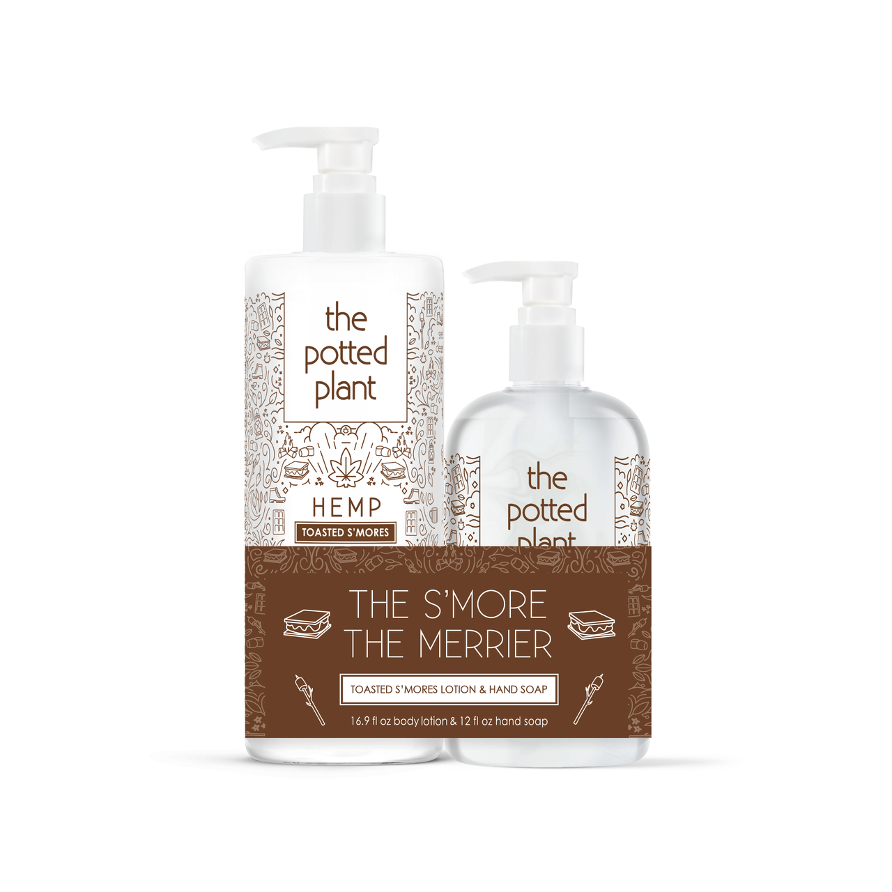 The Potted Plant Toasted S'Mores Duo Bundle 16.9 fl oz Post-Tan Moisturizer Lotion & 12 fl oz Hand Soap